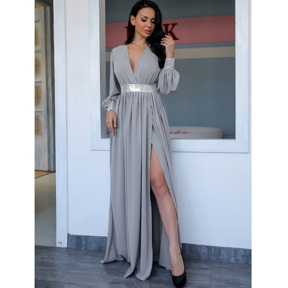 Rouge! Dresses & Skirts - Deep V Sequin Detailed Maxi Dress